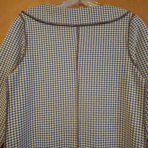 BEEBOP & WALLY Sz M Blue & Tan Pattern 3/4 Sleeve Shift Dress with Pockets - Picture 7 of 7